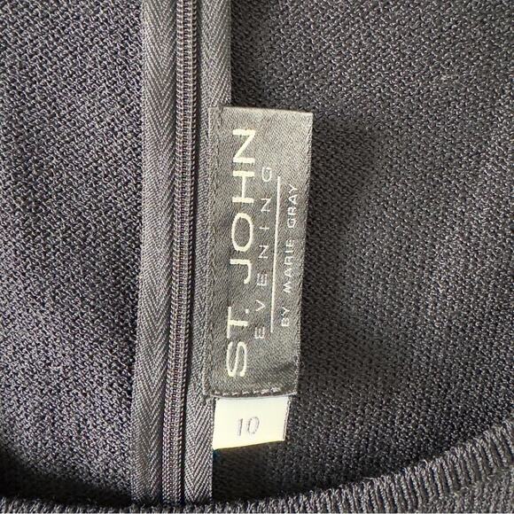 St. John Sheer Embellished Waist Evening Dress Long Sleeve Sparkly Rhinestones - Picture 12 of 15